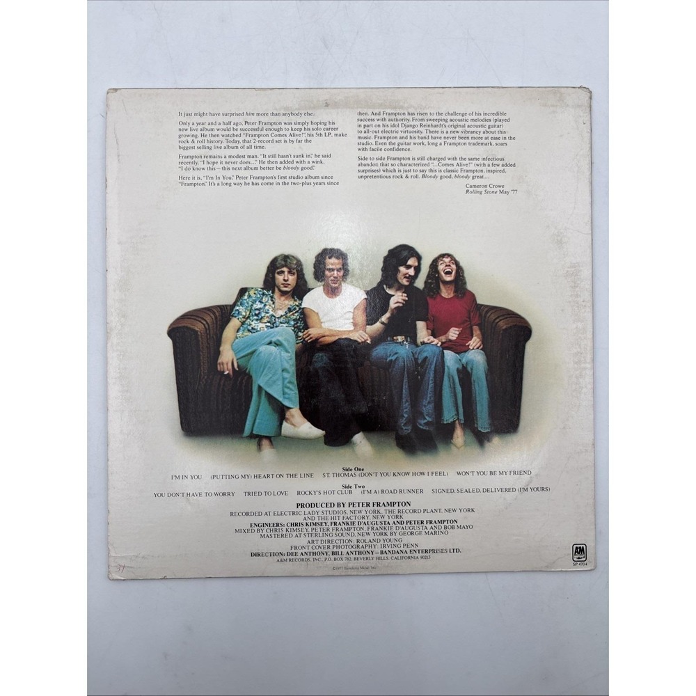 Peter Frampton–I'm In You–1977 A&M–SP-4704 Vinyl Record LP VG+ - Picture 8 of 9